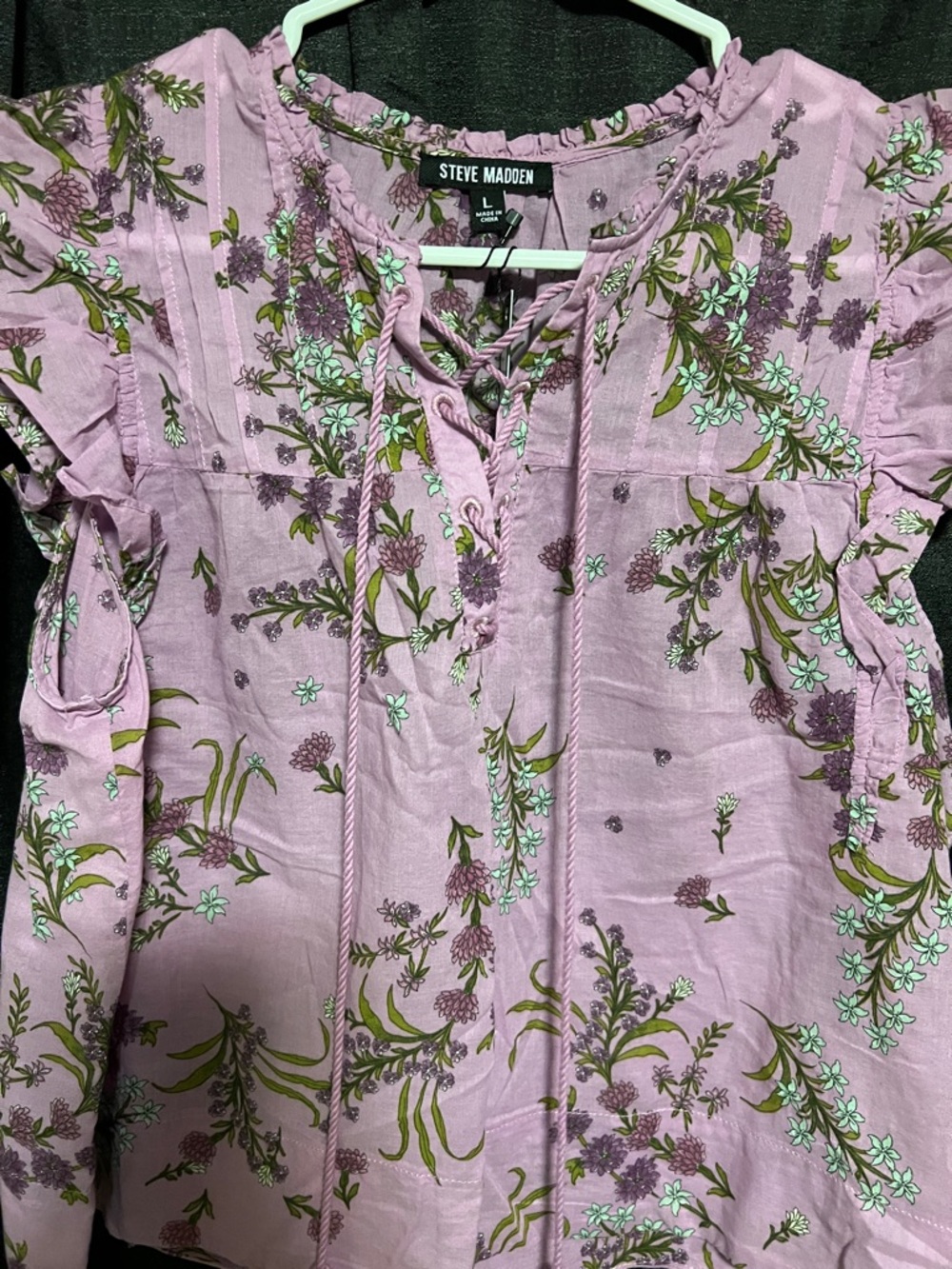 Steve Madden Lilac Floral Lace-Up Ruffled Blouse